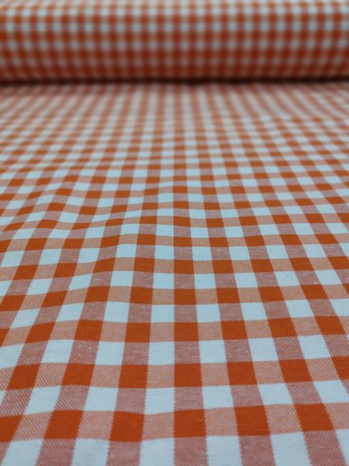 Кръгла покривка за маса Ф140 Оранжево каре с добавена памучна дантела Vany Design