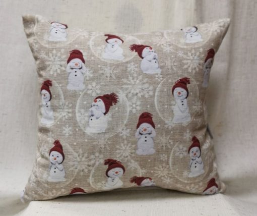 Коледна декоративна възглавница-Весели снежковци